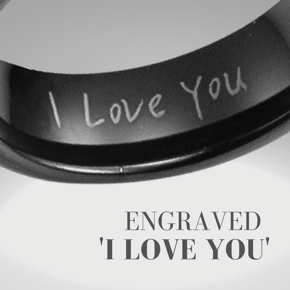 Men’s Black Tungsten Ring 7mm Etched I love You