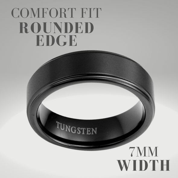 Men’s Black Tungsten Ring 7mm Etched I love You