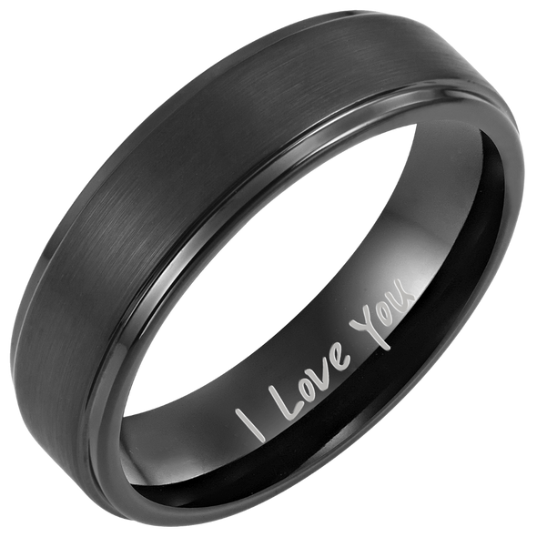 Men’s Black Tungsten Ring 7mm Engraved I love You